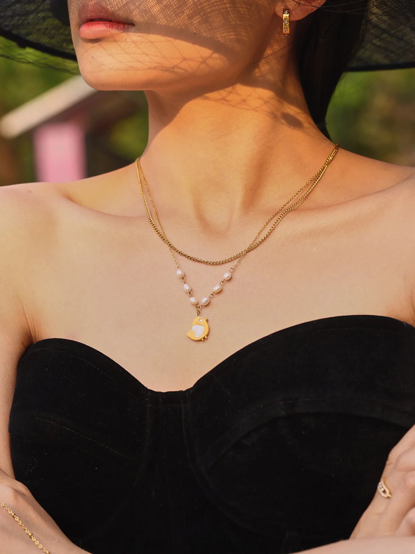 Pearl & Bird Charm Necklace