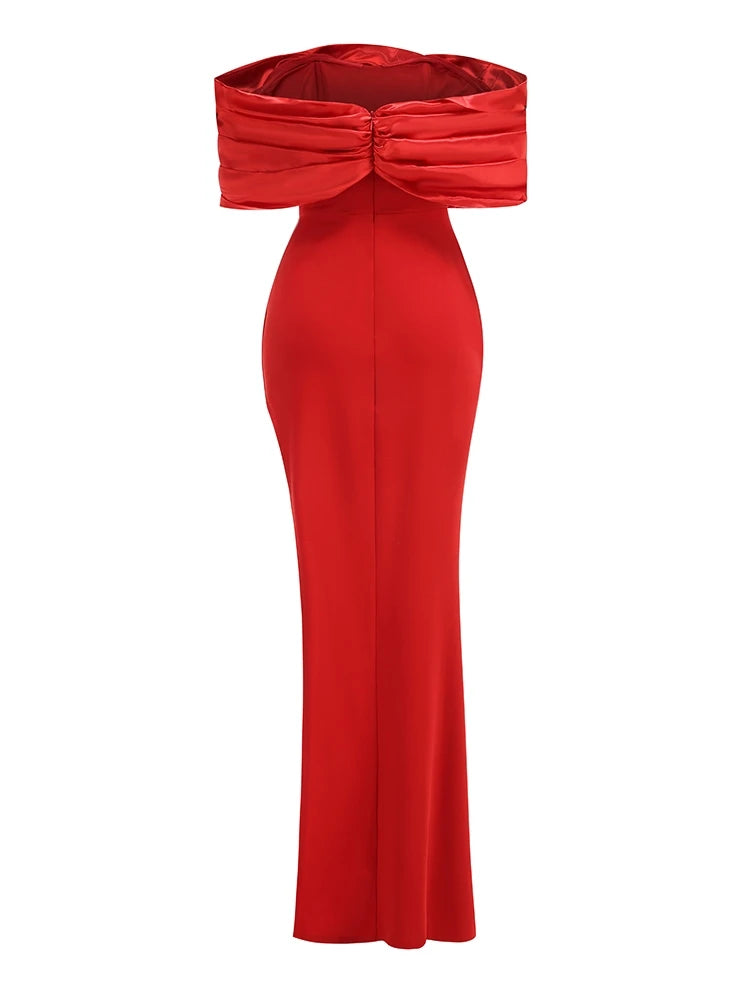 Off-Shoulder Satin Evening Gown