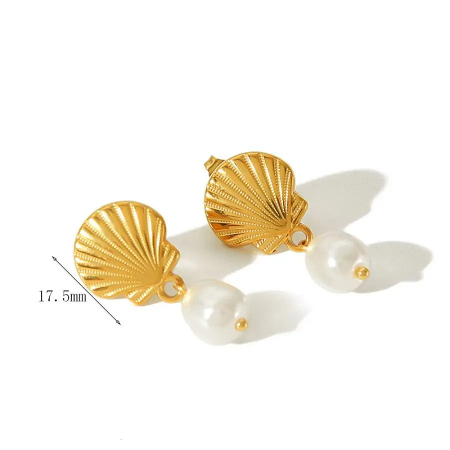 Seashell Pearl Drop Earrings