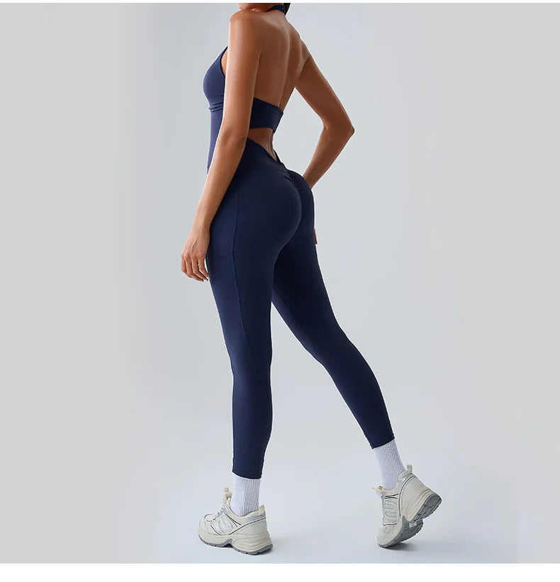 Halter Neck Pocket Athletic Jumpsuit