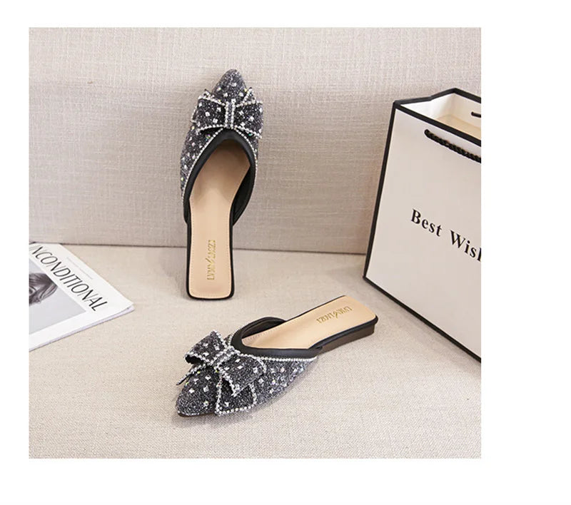 Crystal Bow Pointed Flats