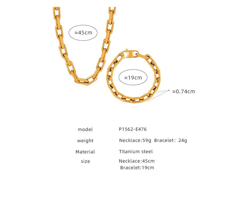 Gold Link Chain Necklace & Bracelet Set