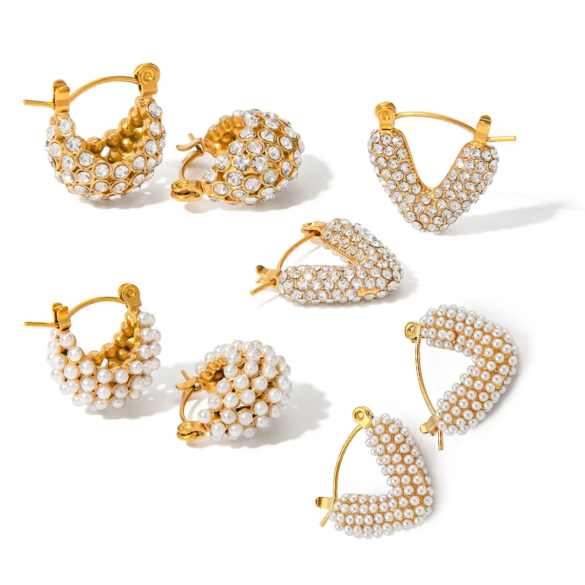 Pearl Cluster V Hoop Earrings