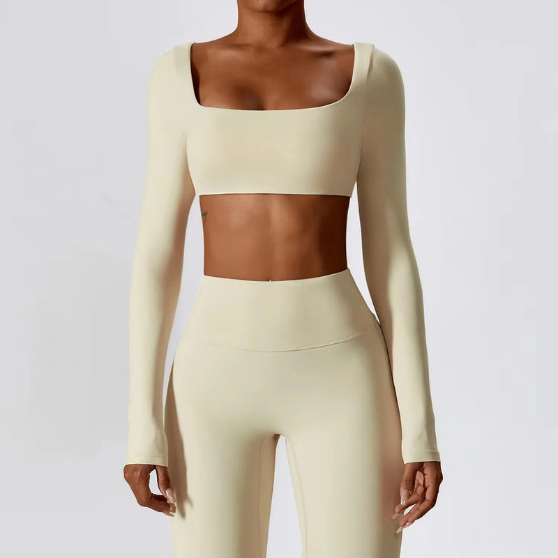Long Sleeve Crop Top – Square Neck Activewear Top