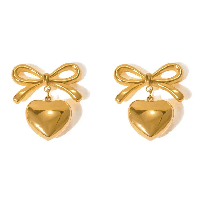 Bow Heart Drop Earrings