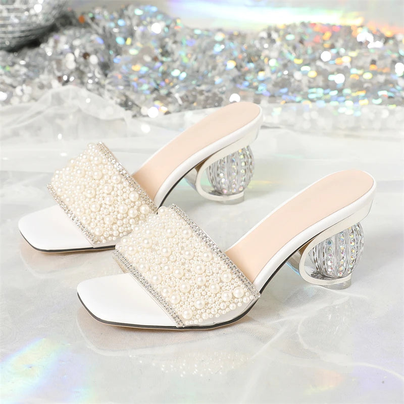 Pearl Embellished Mid-Heel Sandals