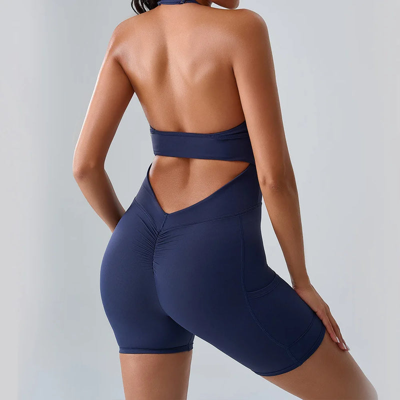Open Back Ruched Athletic Jumpsuit