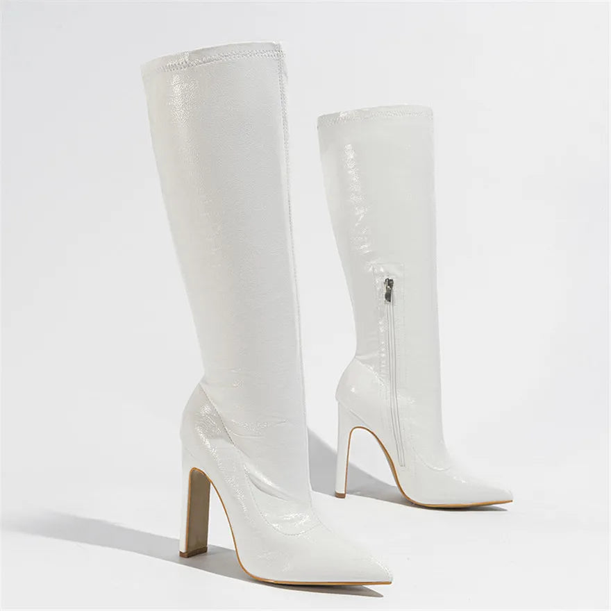 Faux Croc Knee-High Boots