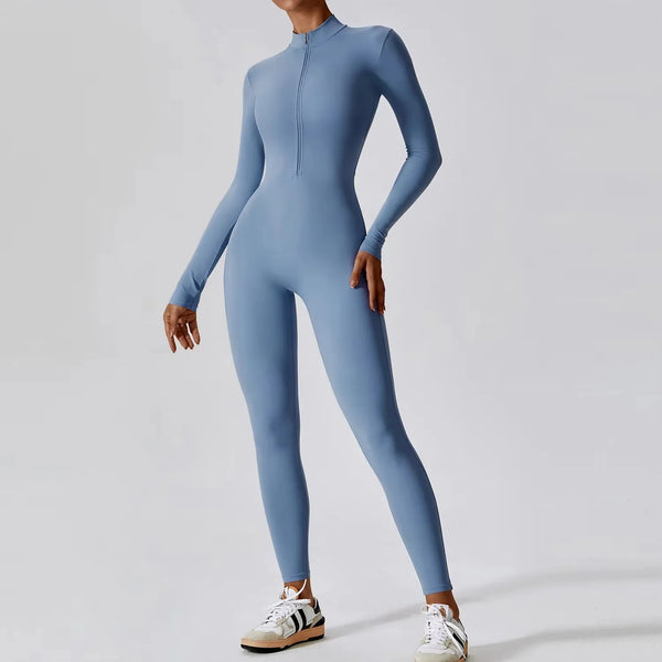 Long Sleeve Zip Fitness Jumpsuit