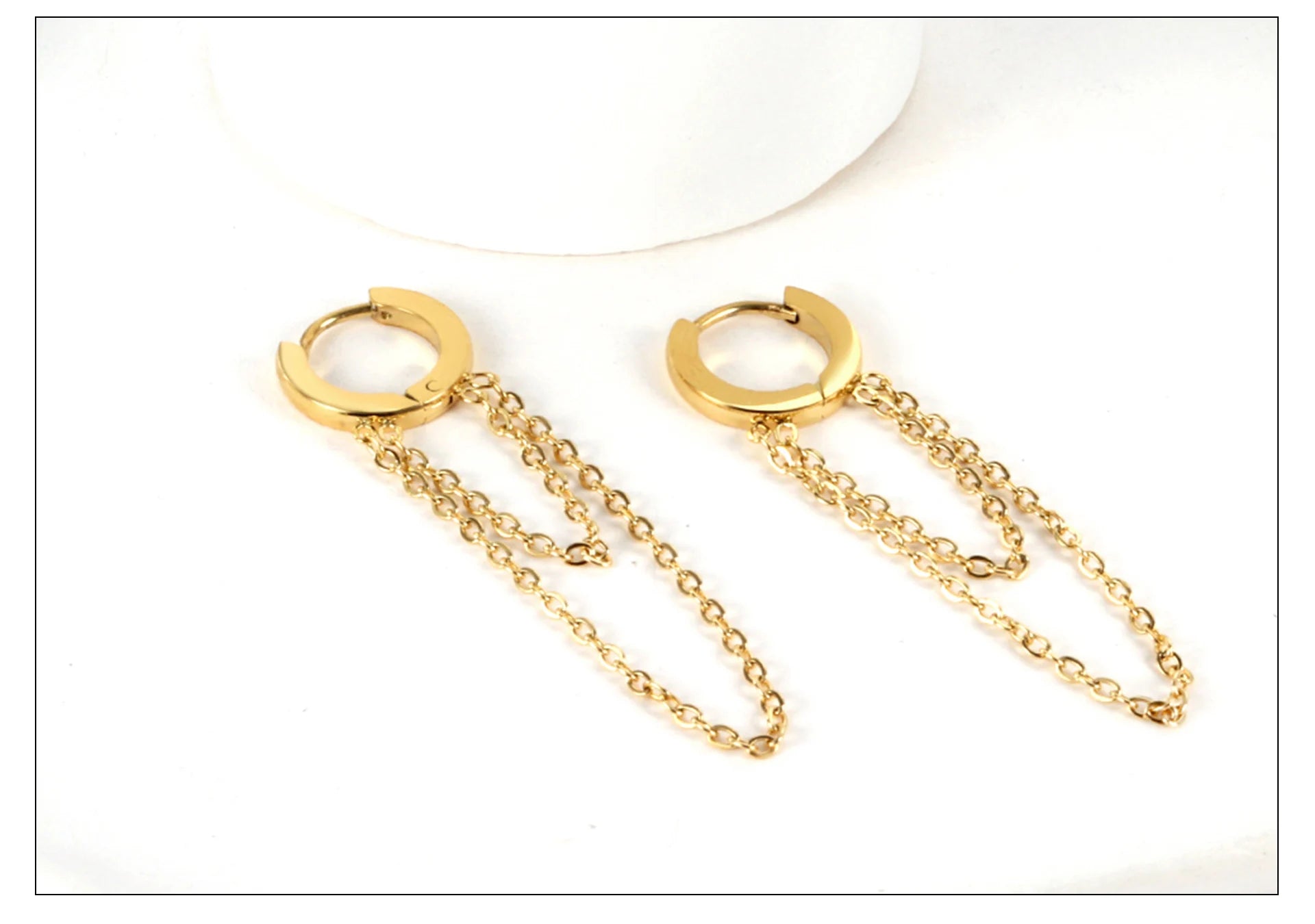 Gold Hoop Earrings with Double Chain Drop