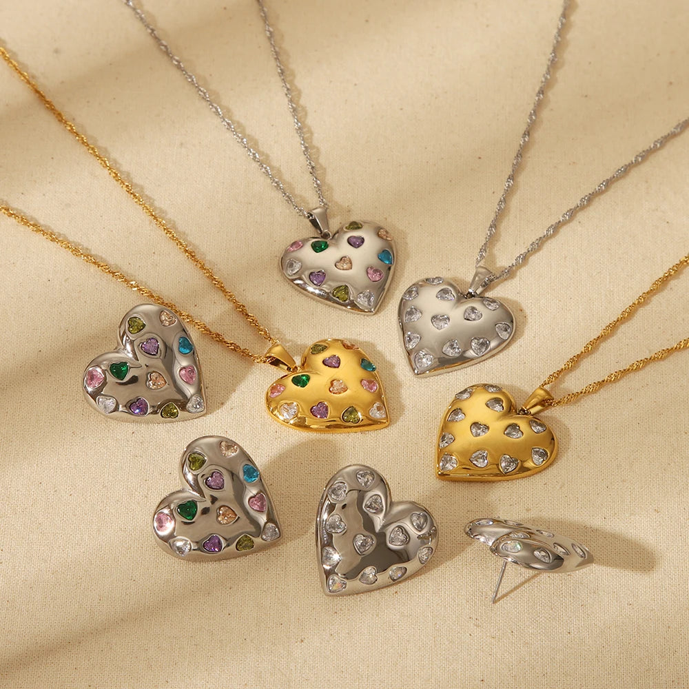 Crystal Heart Confetti Pendant Necklace