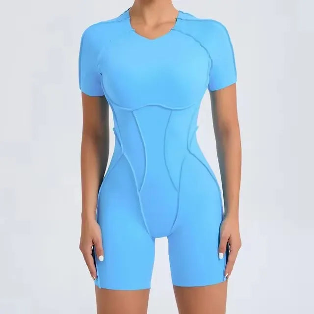 Seam-Contour Short Sleeve Jumpsuit