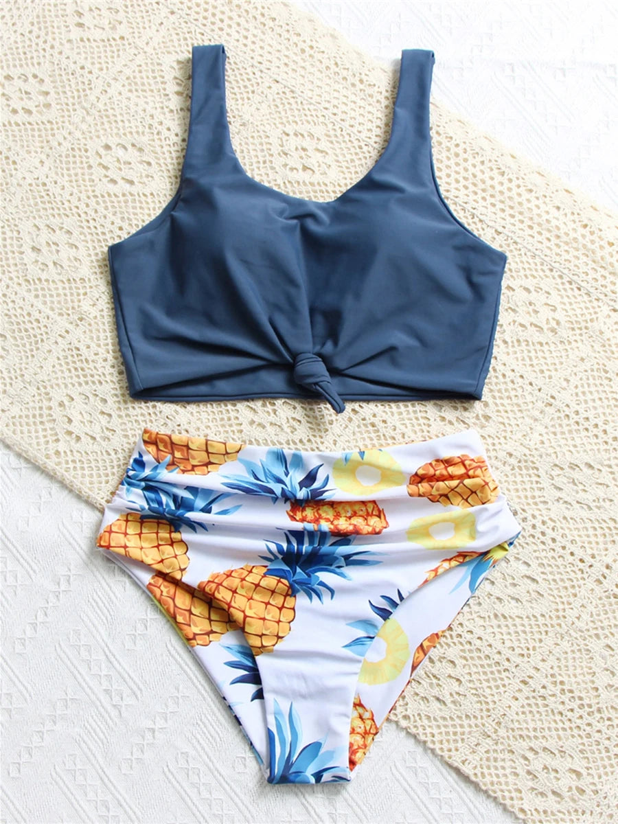 Pineapple Print High-Waist Bikini Set