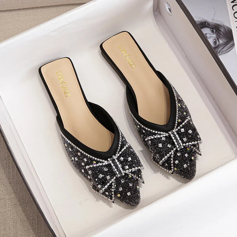Crystal Bow Pointed Flats