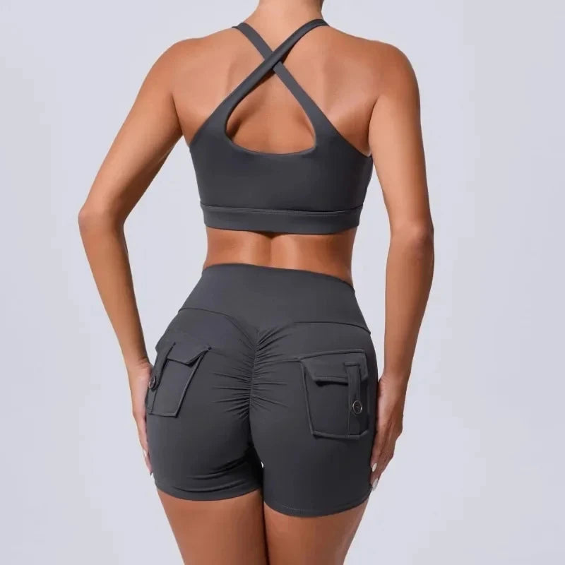 Cut-Out Bra & Shorts Workout Set