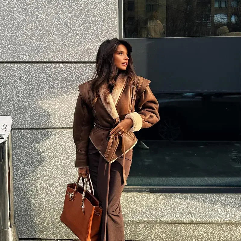 Belted Faux Shearling Jacket