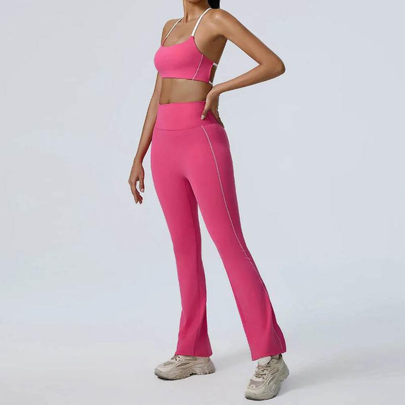 Piped Flared Leggings Workout Set