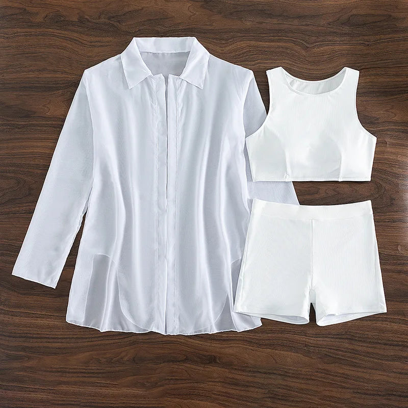 Ribbed High Neck Crop Top and Shorts Set