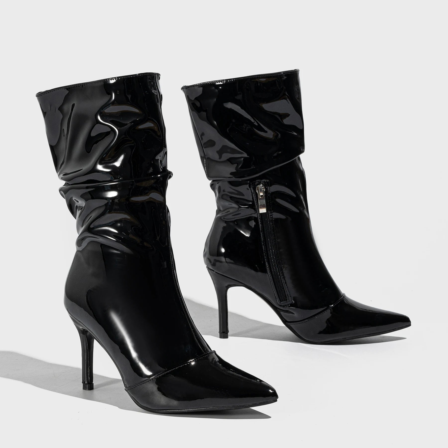 Ruched Pointed-Toe Stiletto Boots
