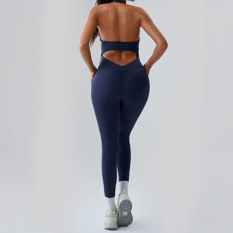 Halter Neck Pocket Athletic Jumpsuit
