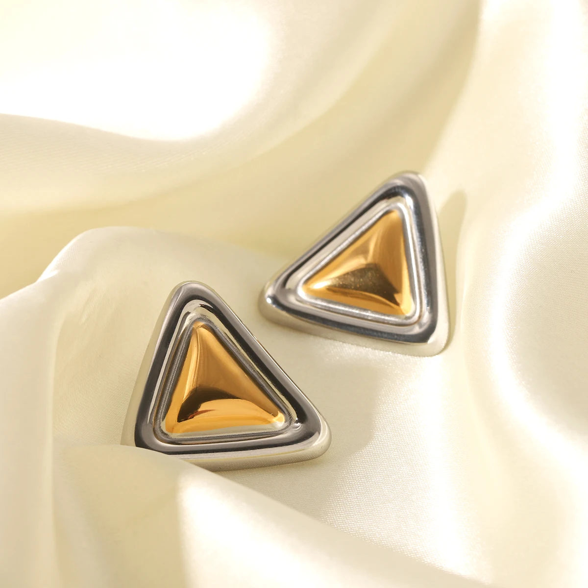 Geometric Triangle Dome Stud Earrings