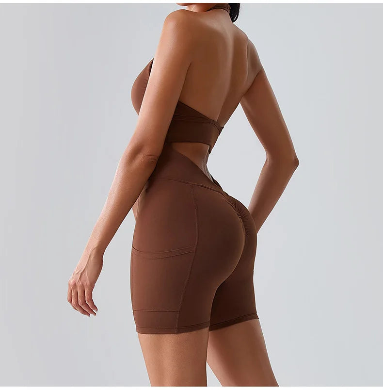 Open Back Ruched Athletic Jumpsuit