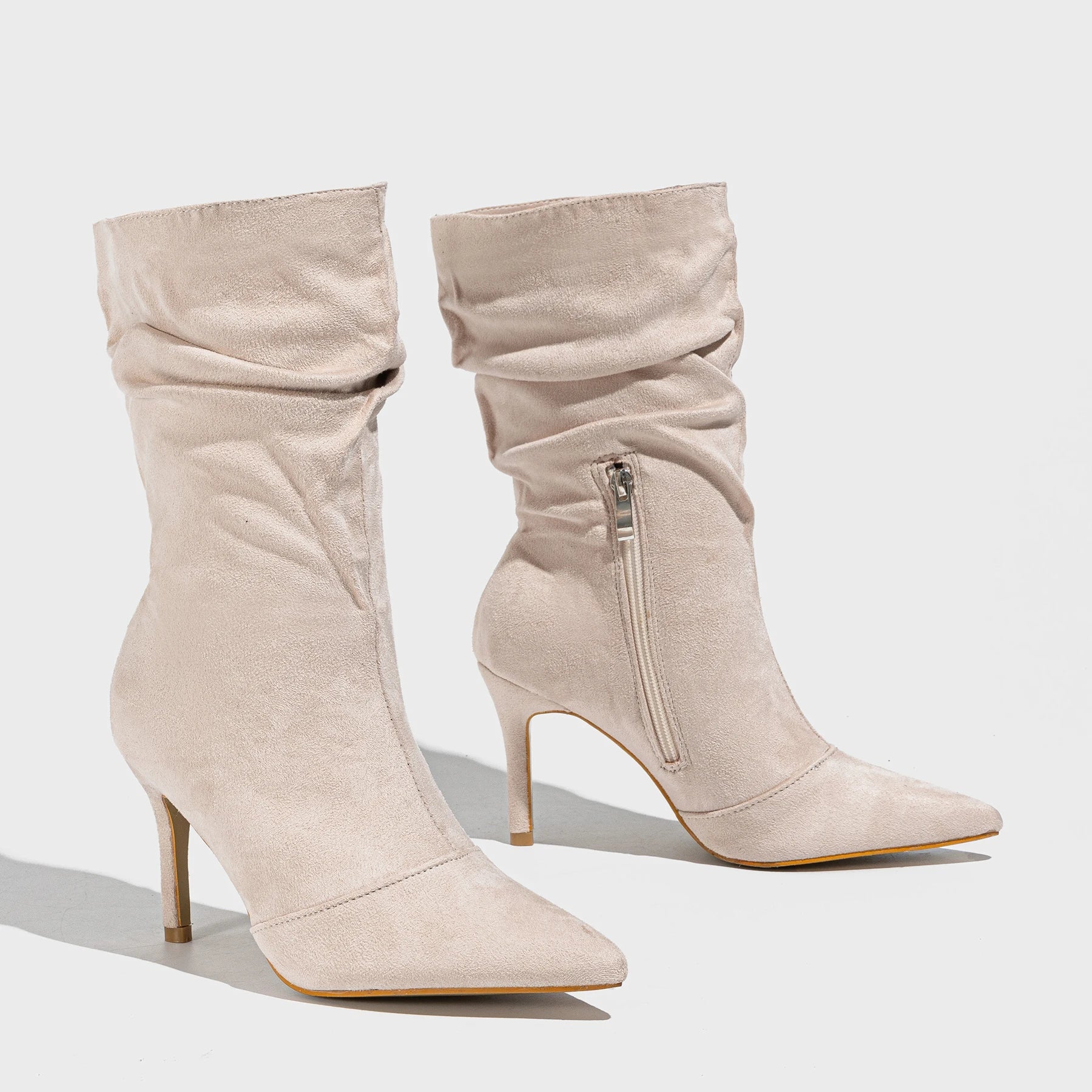Ruched Pointed-Toe Stiletto Boots