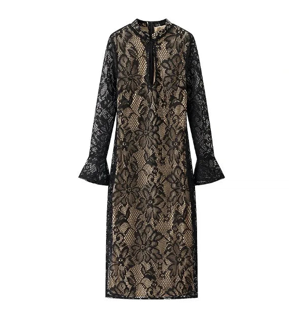 Luxe Lace Midi Dress with Deep Plunge