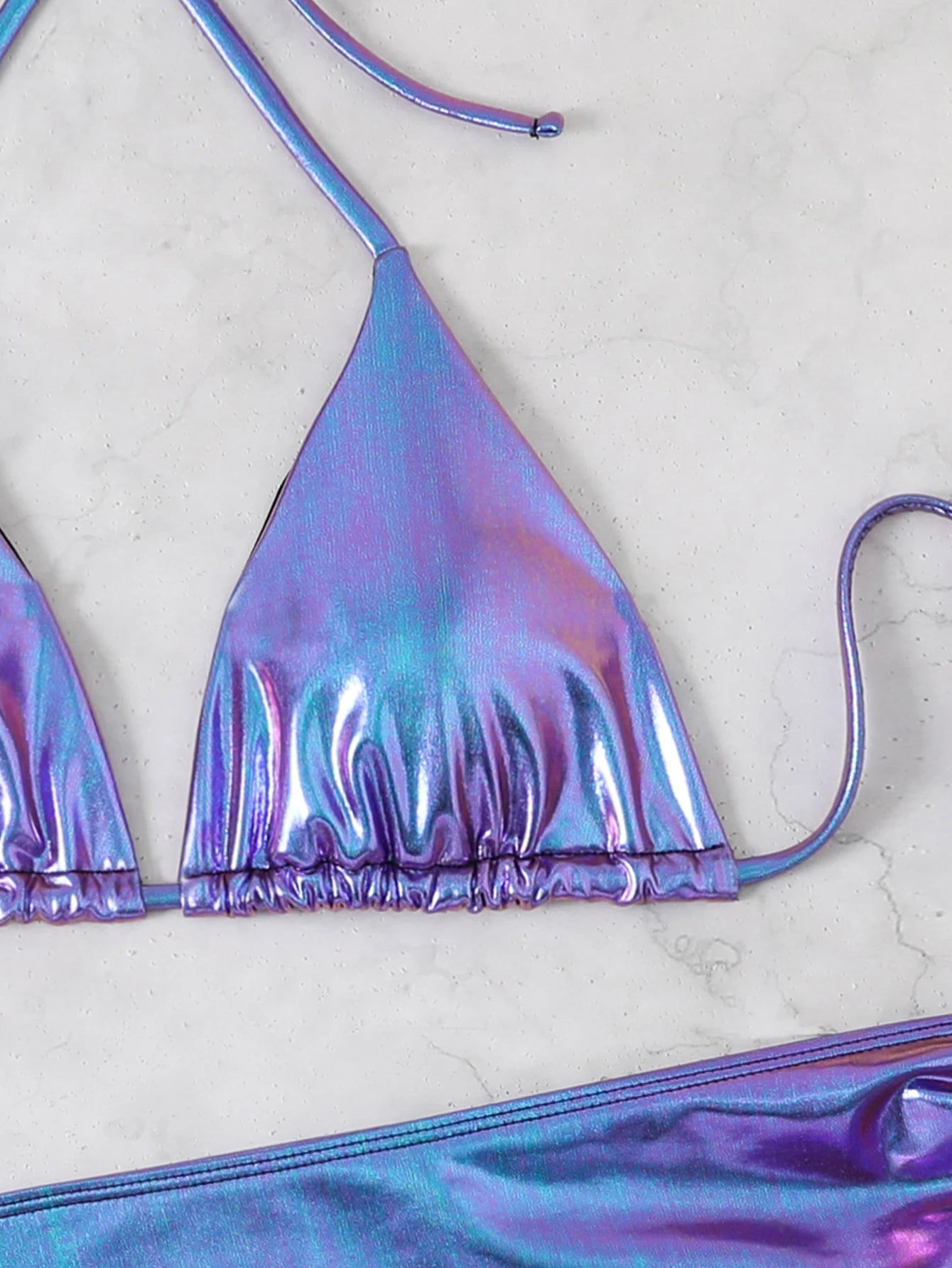 Glossy Triangle Bikini with Ruched Skirt
