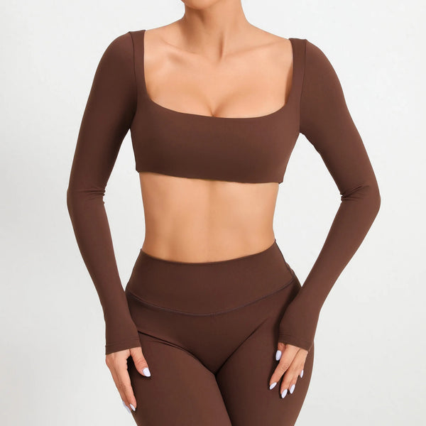 Square Neck Long Sleeve Crop Top