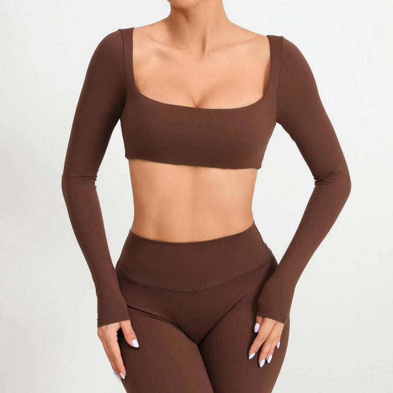Square Neck Long Sleeve Crop Top