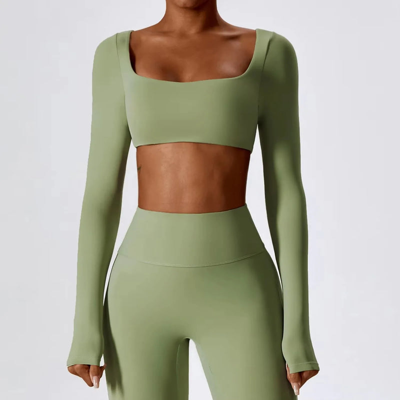 Long Sleeve Crop Top – Square Neck Activewear Top