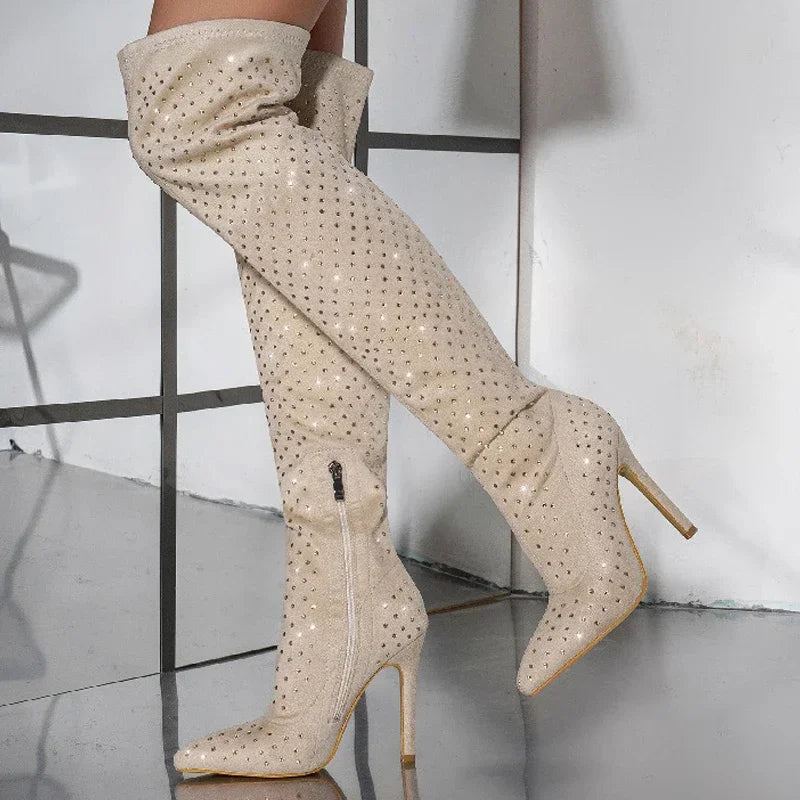 Crystal-Embellished Over-the-Knee Boots