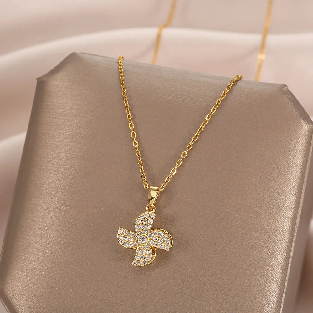 Crystal Flower Pendant Necklace
