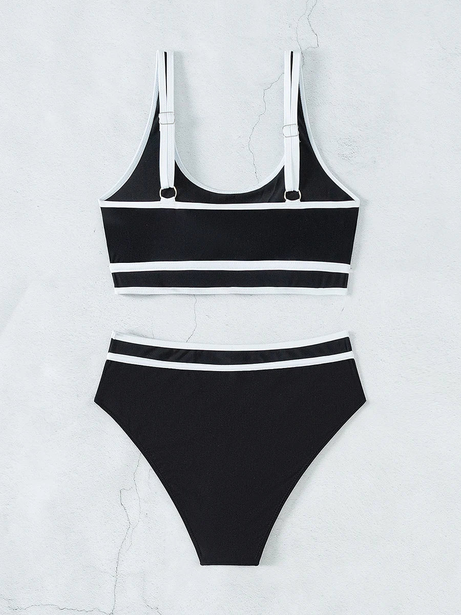 Sporty Stripe High-Waist Bikini Set