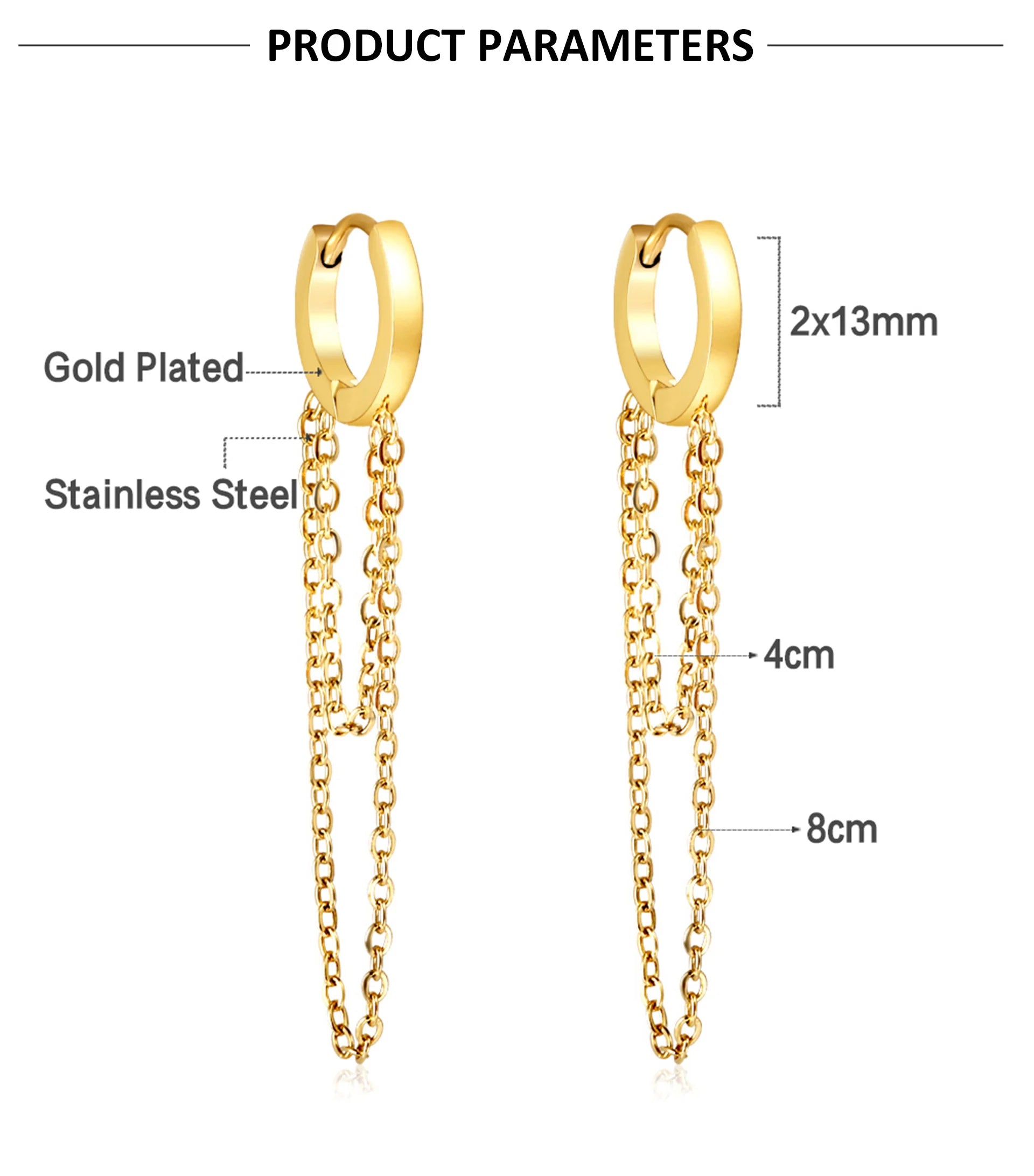 Gold Hoop Earrings with Double Chain Drop