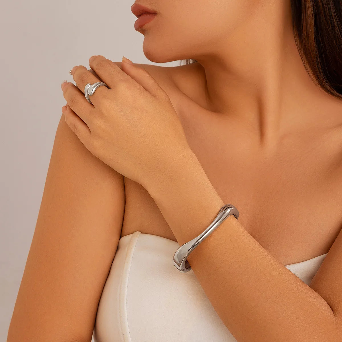 Bold Sculptural Bracelet & Ring Set