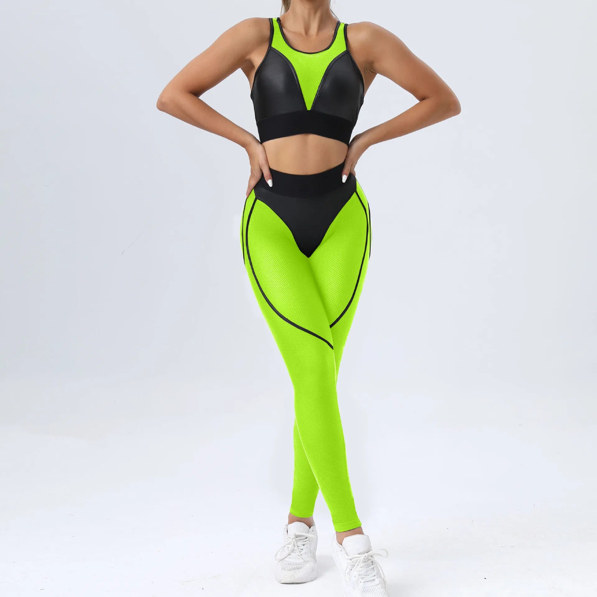 Faux Leather & Mesh Workout Set