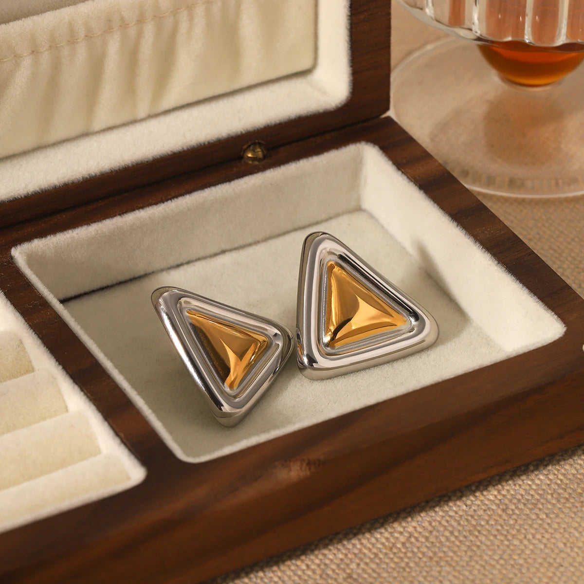 Geometric Triangle Dome Stud Earrings