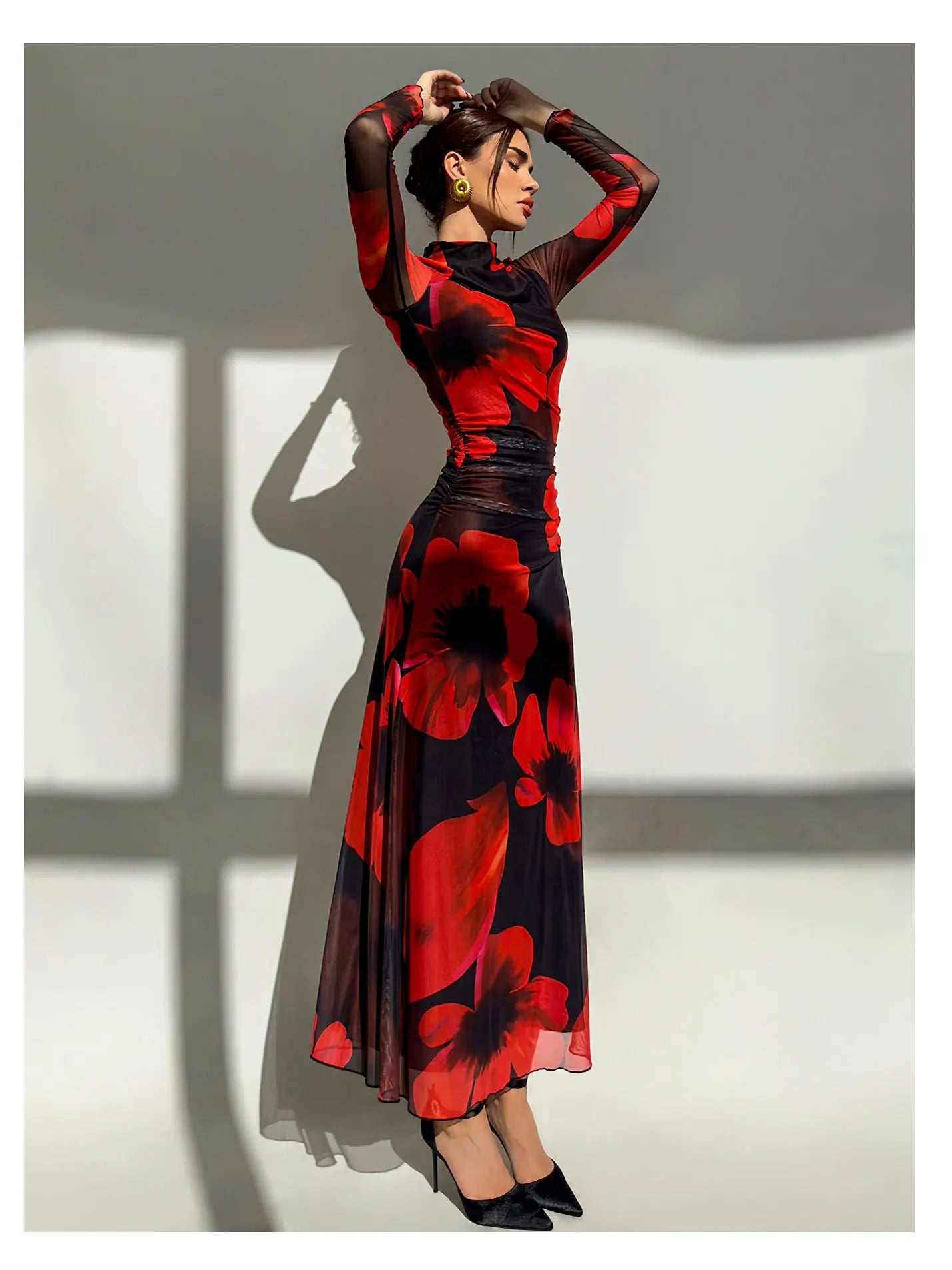 Floral Mesh Bodycon Maxi Dress