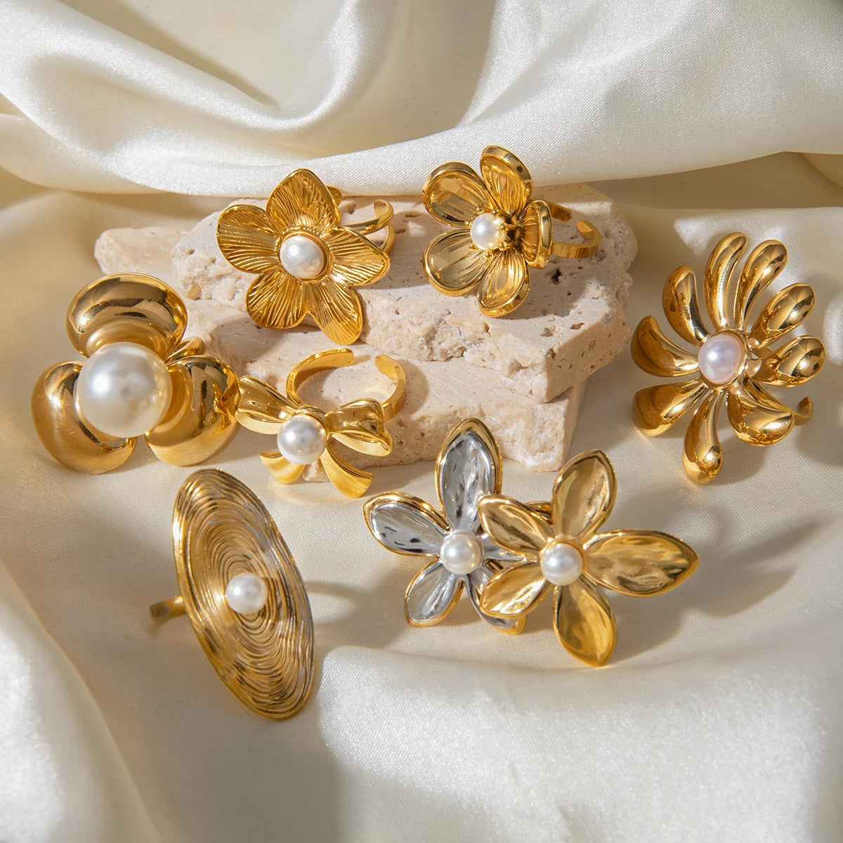 Pearl Bloom Flower Statement Ring