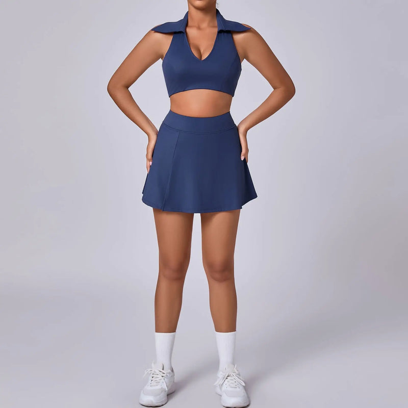 Collared Halter Tennis Skirt Set