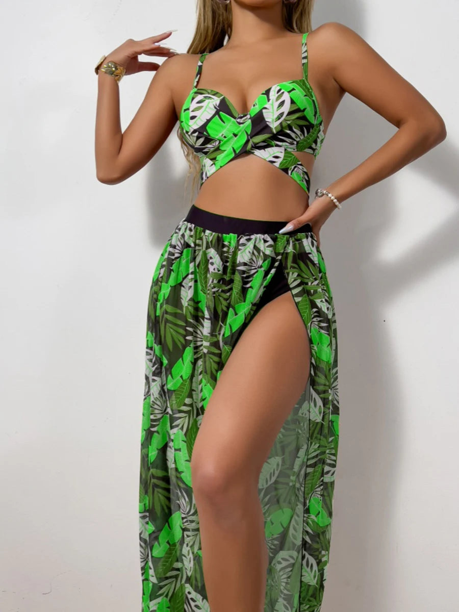 Tropical Print Bikini & Maxi Skirt Set