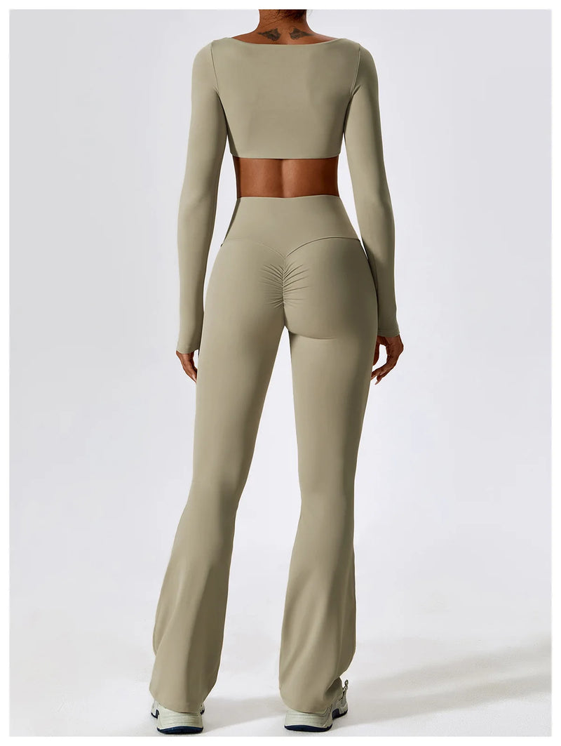 Long Sleeve Crop Top & Flare Pants Set