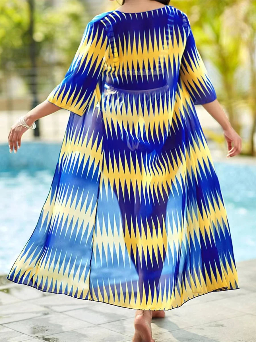 Geometric Print Three-Piece Swimsuit Set