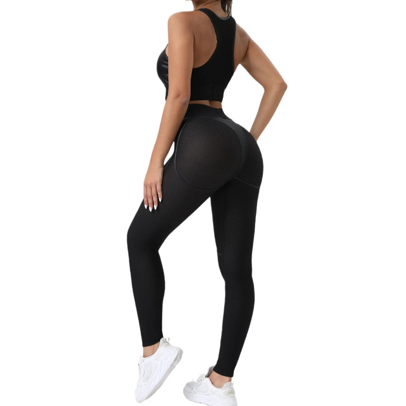 Faux Leather & Mesh Workout Set