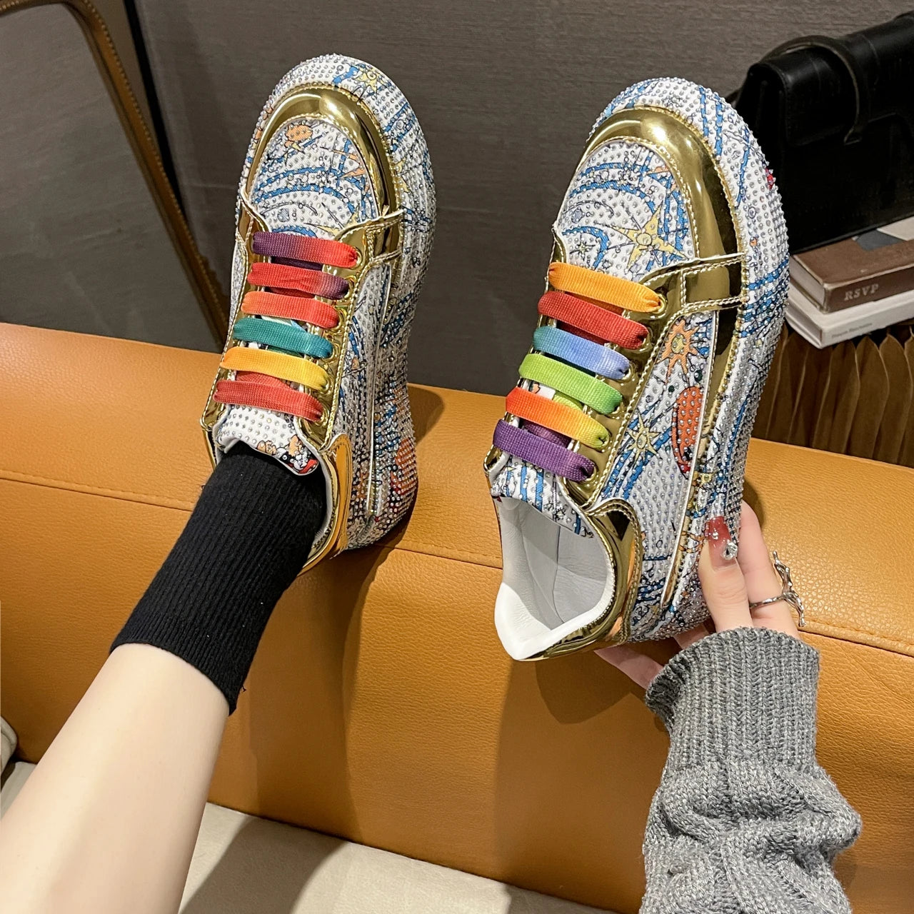 Rainbow Lace Metallic Sneakers