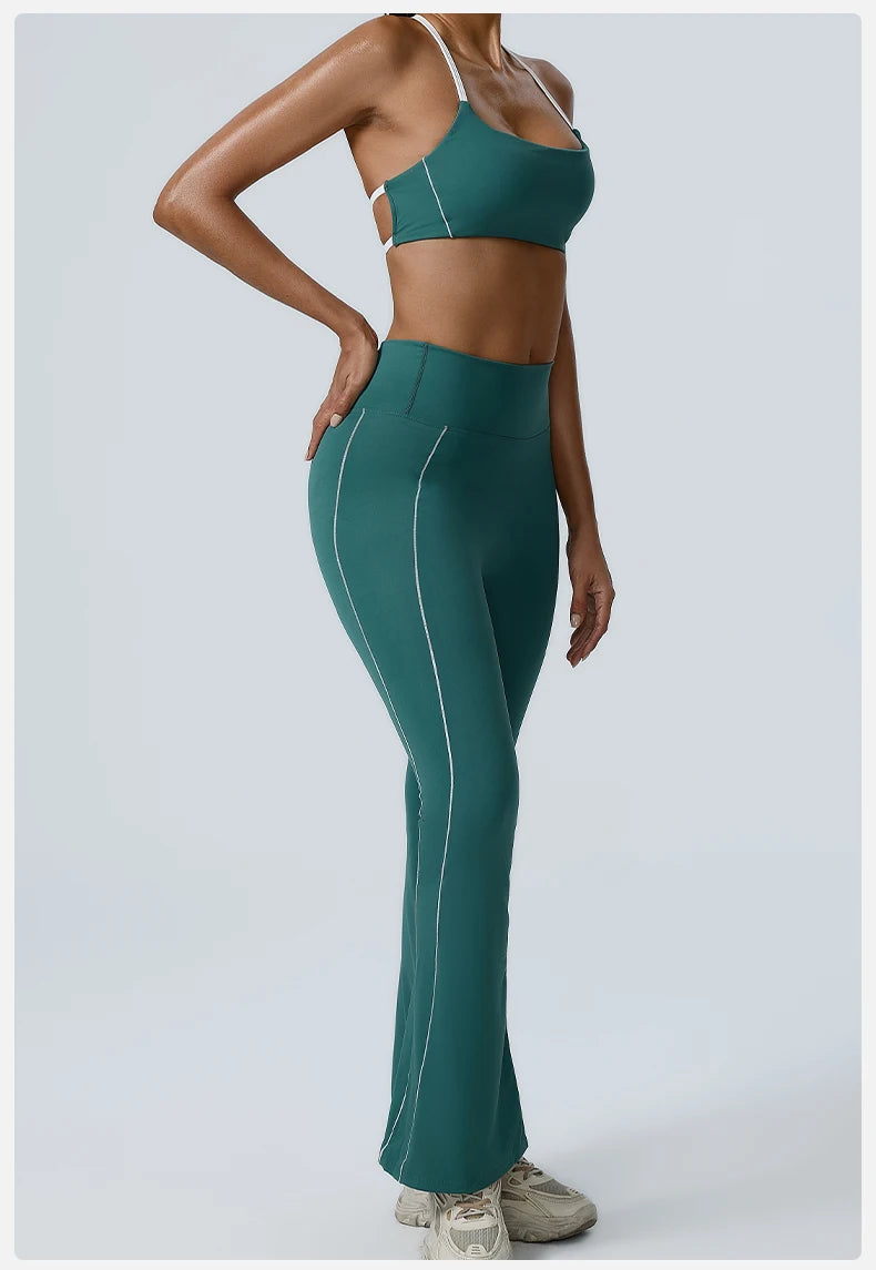 Piped Flared Leggings Workout Set
