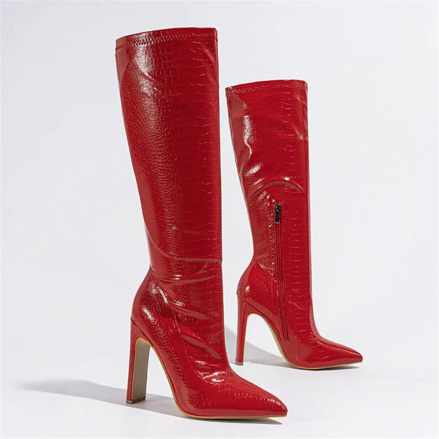 Faux Croc Knee-High Boots