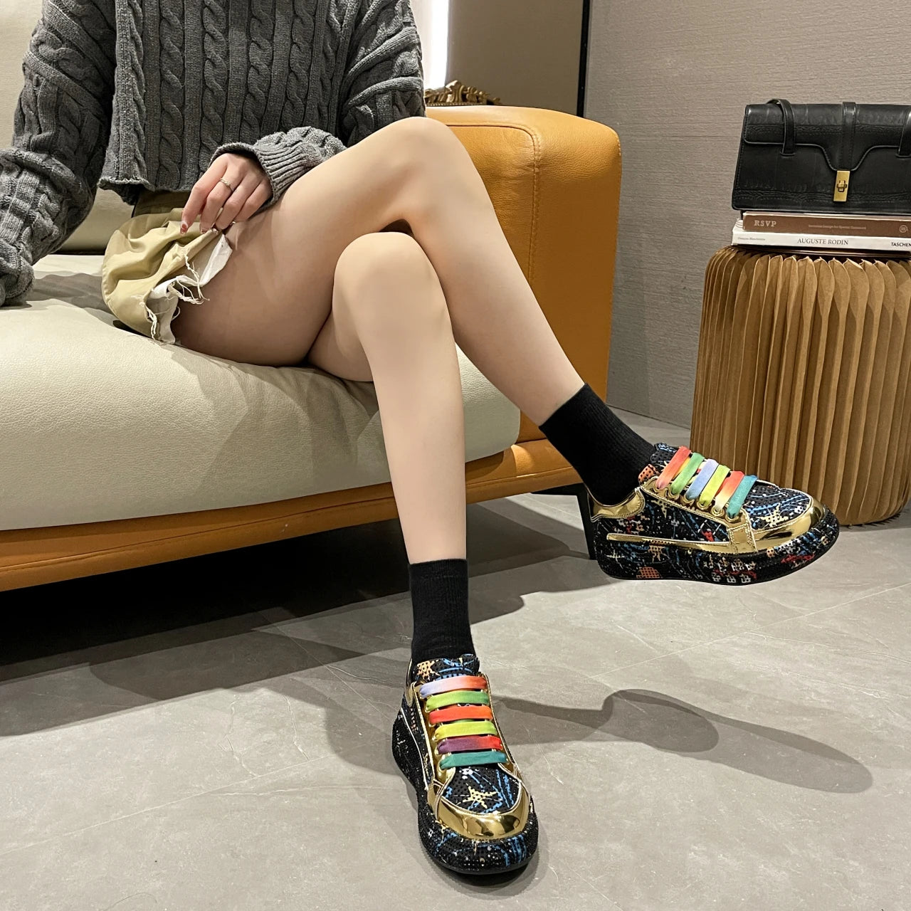Rainbow Lace Metallic Sneakers